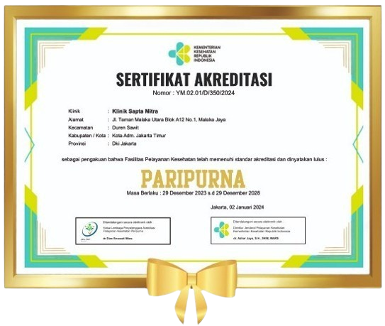 Sertifikat Akreditasi Paripurna Klinik Sapta Mitra